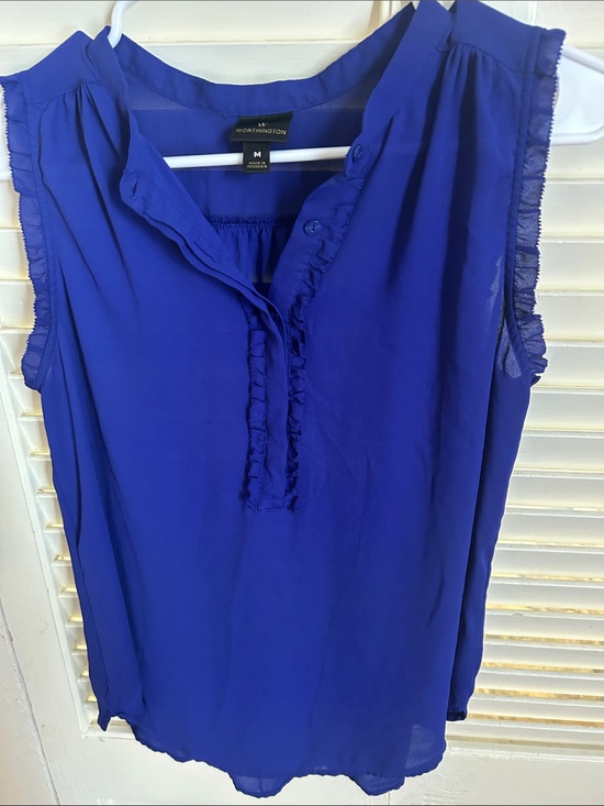 Worthington Tops - Worthington Royal Blue Sleeveless Ruffle V-Neck Camisole